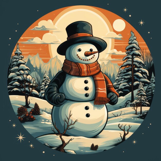 Snowman w stylu retro, ilustracja do vintage kartek świątecznych