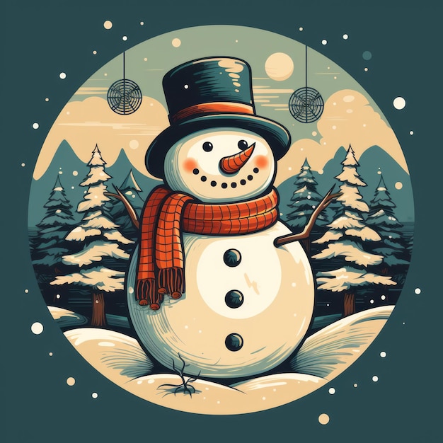 Snowman w stylu retro, ilustracja do vintage kartek świątecznych