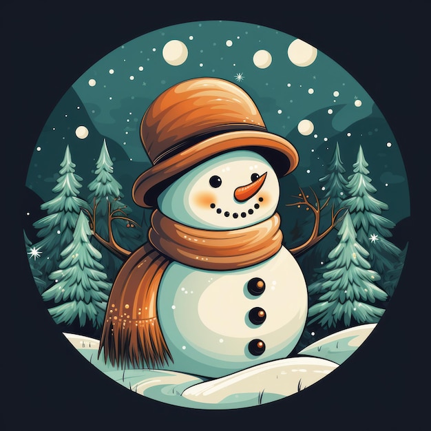 Snowman w stylu retro, ilustracja do vintage kartek świątecznych