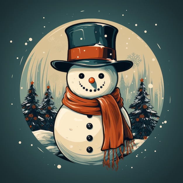 Snowman w stylu retro, ilustracja do vintage kartek świątecznych