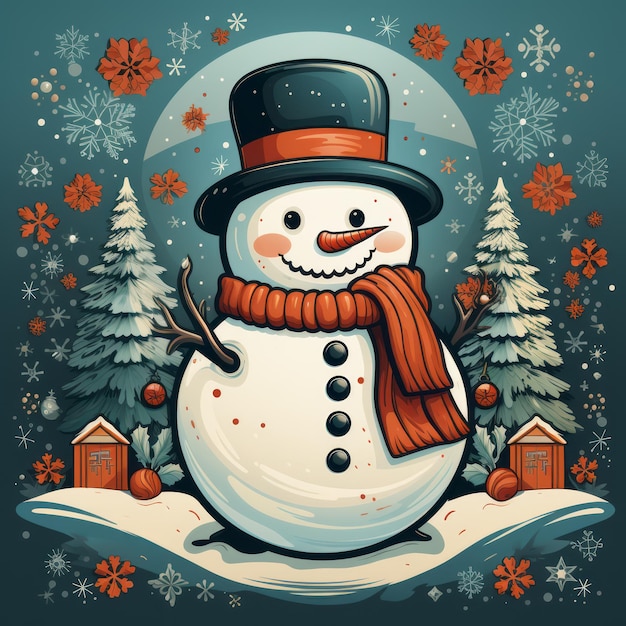 Snowman W Stylu Retro, Ilustracja Do Vintage Kartek świątecznych