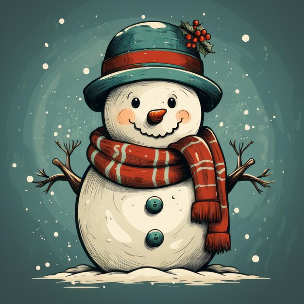 Snowman w stylu retro, ilustracja do vintage kartek świątecznych