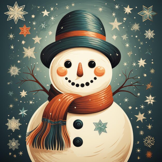 Snowman W Stylu Retro, Ilustracja Do Vintage Kartek świątecznych