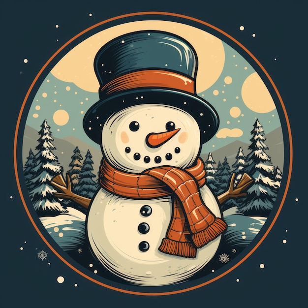 Snowman w stylu retro, ilustracja do vintage kartek świątecznych