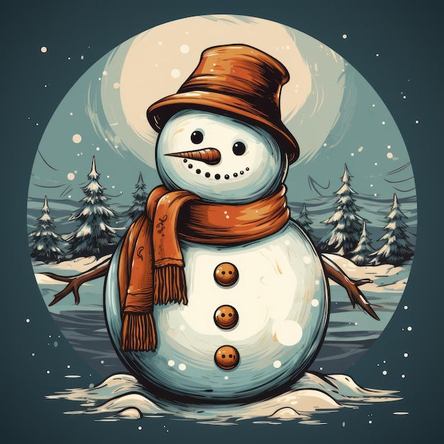 Snowman W Stylu Retro, Ilustracja Do Vintage Kartek świątecznych