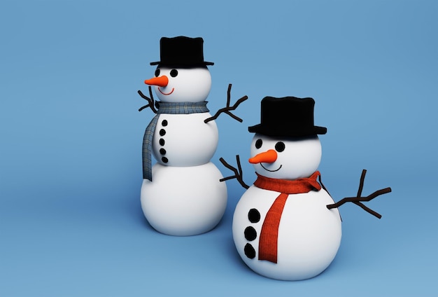 Snowman zima koncepcja 3d ilustracja na białym tle