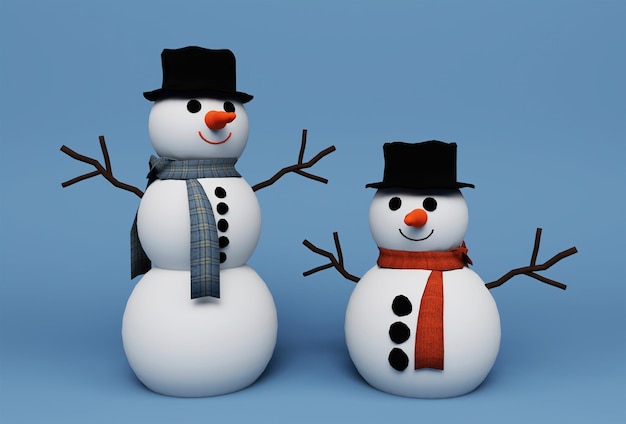 Snowman zima koncepcja 3d ilustracja na białym tle