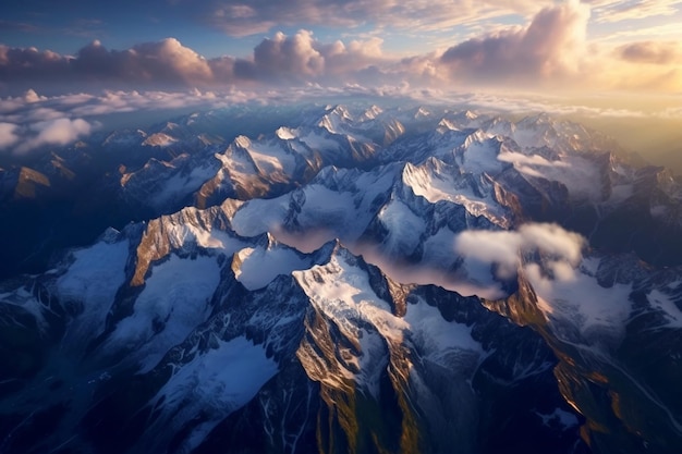 Zdjęcie snowy majesty aerial view of clouds and mountains generatywna sztuczna inteligencja