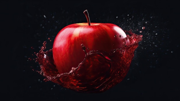 Soaring Apple Water Splash Effect Czarne tło Pożywne owoce Generative AI