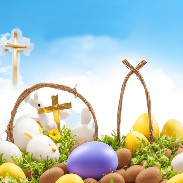 Zdjęcie social media happy easter for christianity in portuguese illustration ai generative