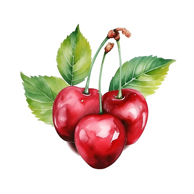 Zdjęcie soczyste owoce wiśni z liśćmi w sercu symbol miłości dla walentyna