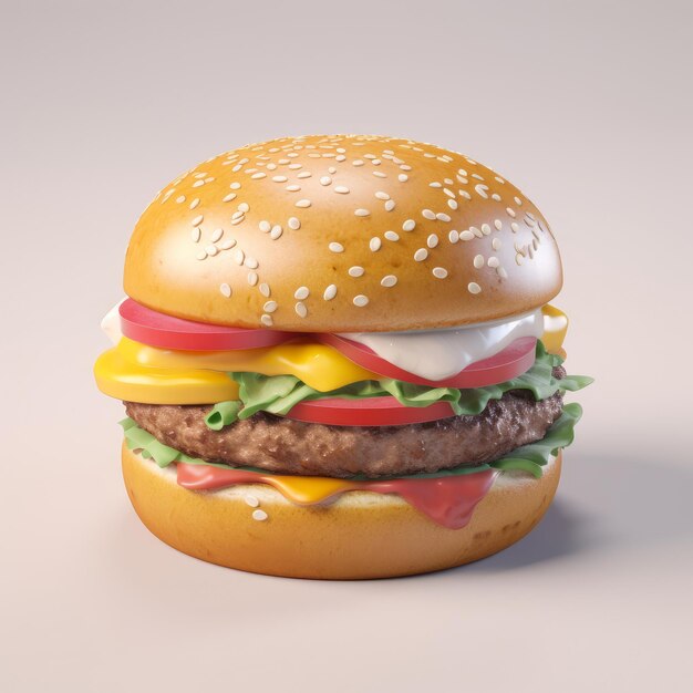 Soczysty Hamburger 3d Ilustracja Na Abstrakcjonistycznym Tle