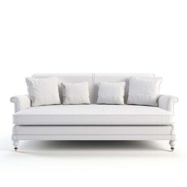 Sofa izolowana na białym tle 3D renderowanie ścieżki wycięcia