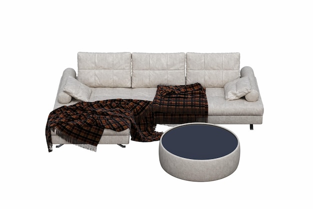 sofa na białym tle, meble do wnętrz, ilustracja 3D, renderowanie cg