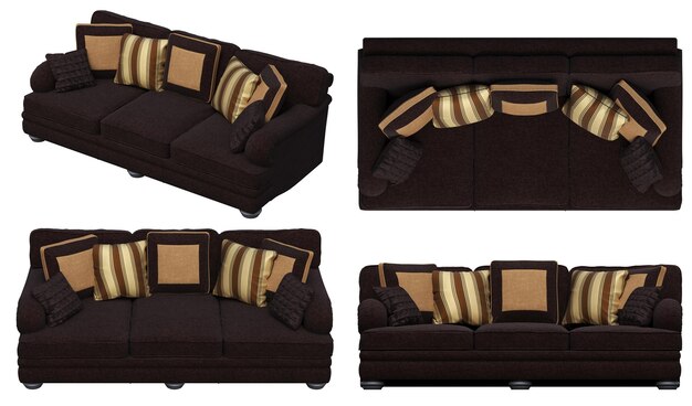 Zdjęcie sofa na białym tle, meble do wnętrz, ilustracja 3d, renderowanie cg