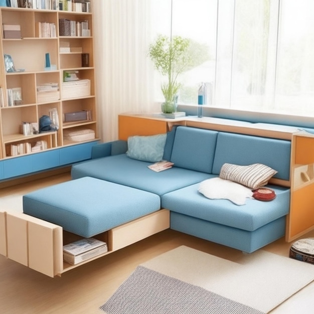 Sofa oszczędzająca przestrzeń, idealna dla małych mieszkań o wielofunkcyjnej konstrukcji