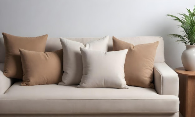 sofa tkaninowa z poduszkami wnętrze domu