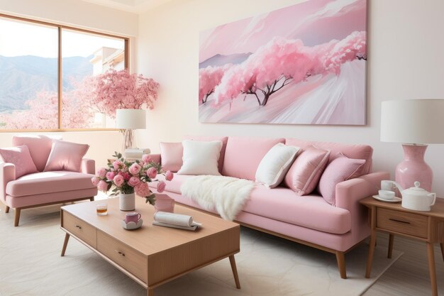 Sofa w pastelowym kolorze i biała ściana w pomysłach na inspiracje dokumentacją nowoczesnego salonu
