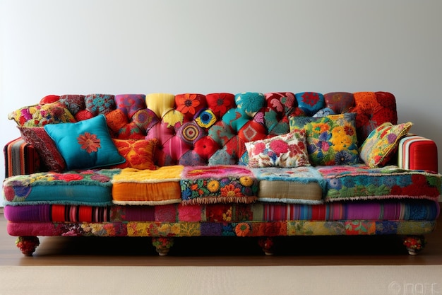 Sofa z różnymi rodzajami poduszek