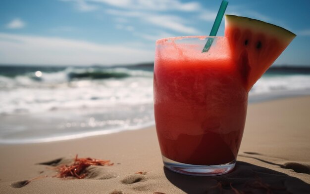 Zdjęcie sok arbuzowy na plaży