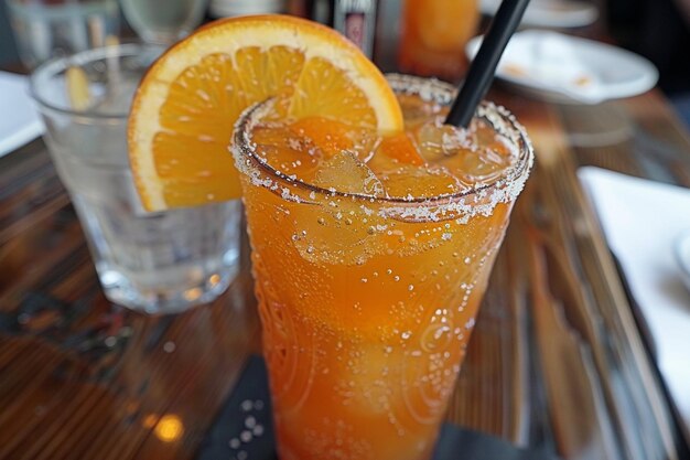 Zdjęcie sok pomarańczowy ozdobiony kawałkiem pomarańcza