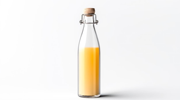 Zdjęcie sok pomarańczowy w szklanej butelce na białym tle