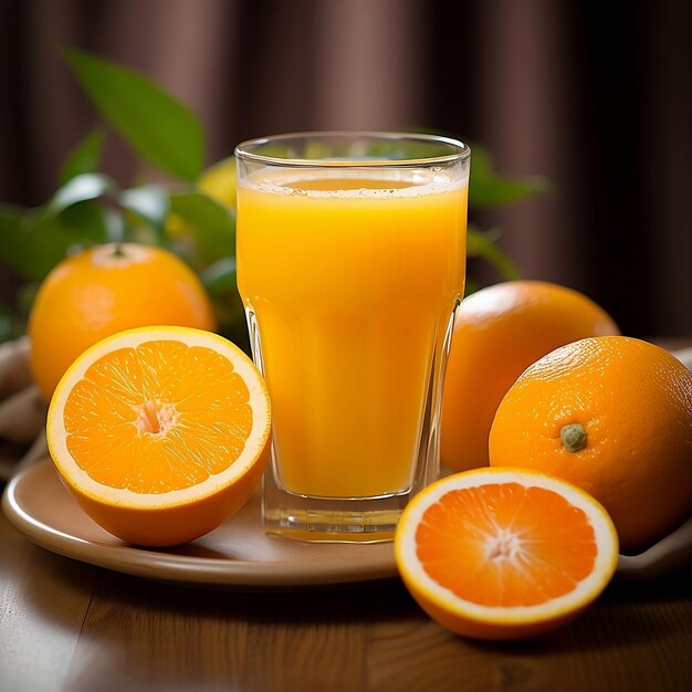 Sok pomarańczowy z soczystymi pomarańczami