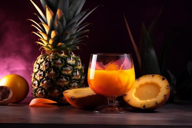 Sok z ananasa i mango na stole