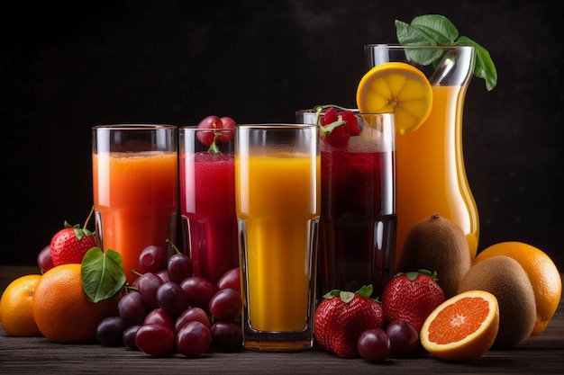 Soki owocowe w szklankach AI Generated