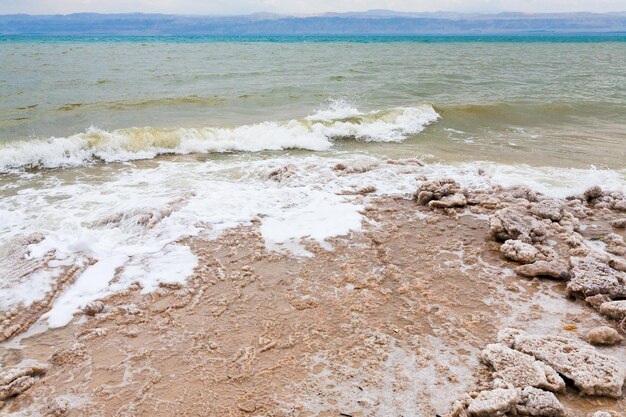 Sól krystaliczna na plaży Morza Martwego