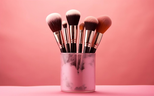 Solid Pink Background Makeup Brush Kit Generatywna sztuczna inteligencja