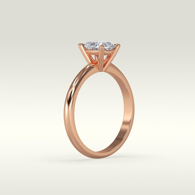 Solitaire pierścionek zaręczynowy w pozycji stojącej w metalowym złocie renderowania 3D