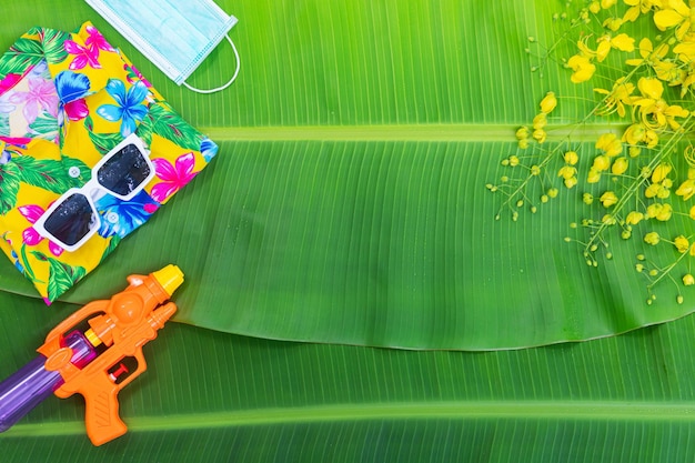 Songkran Day Concept Zielony Liść Bananowy Tło