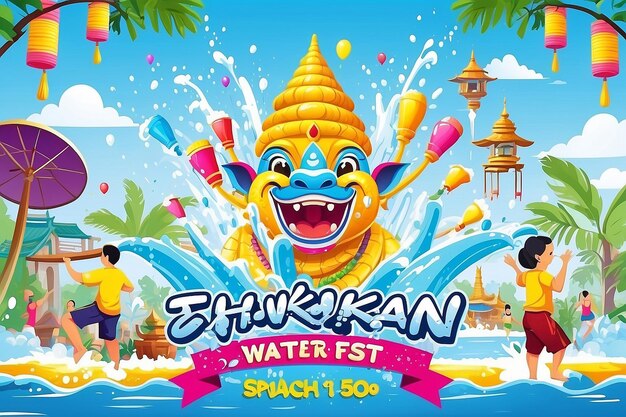 Zdjęcie songkran festival thai water splash fest znak i logo koncepcja to woda i chłód