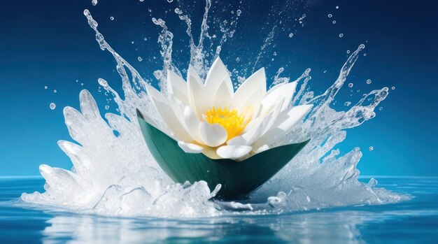 Songkran Tajlandzki Nowy Rok biały lotos rozpryskuje wodę na niebieskim tle