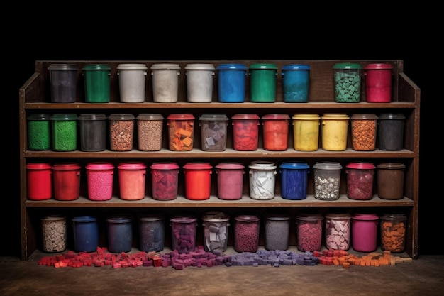 Sortowane materiały do recyklingu w kolorowych pojemnikach stworzonych za pomocą generatywnej AI