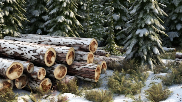 Sosnowe pnie drzew w lesie w zimie Boże Narodzenie tło