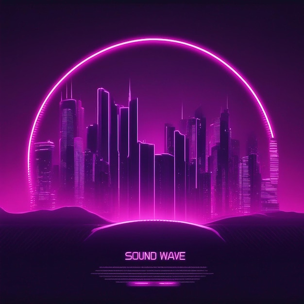 Sound Wave neon punk futurystyczne miasto z samochodem