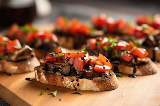 Zdjęcie sourdough bruschetta z grillowanymi grzybami portobello i olejem truflowym