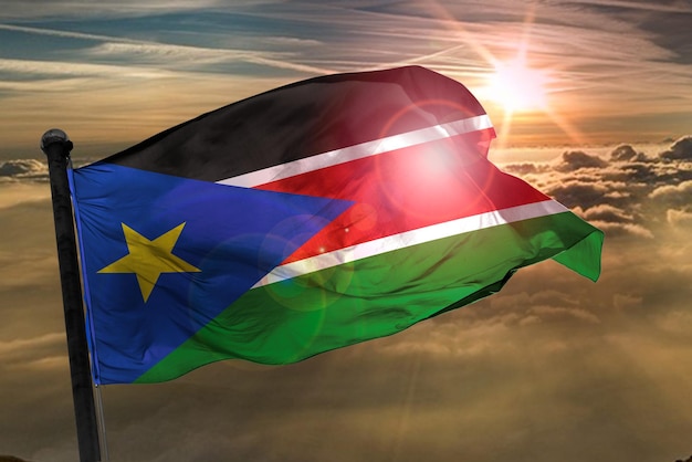 Zdjęcie south_sudan flaga renderowania 3d flaga ghany na backortund słońca