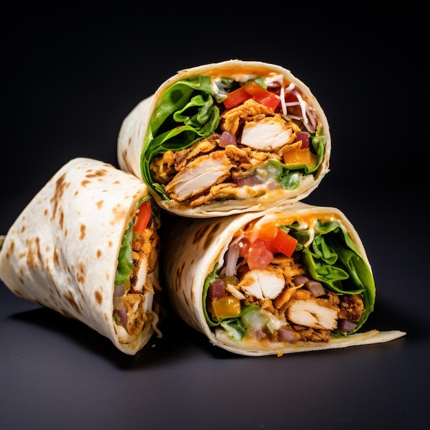 Southwest Chicken Wrap z białym tłem, wysoki q