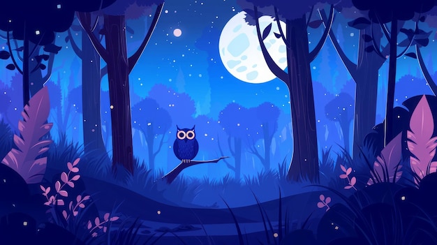 sowa w lasie wróżek z ilustracją księżyca