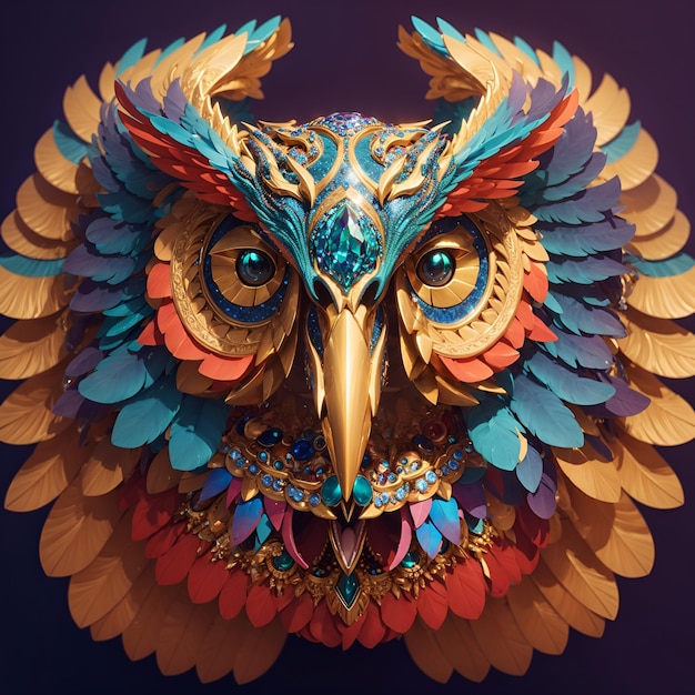 Sowy quetzalcoatl głowa symetryczna płaska ikona projekt AI generowane