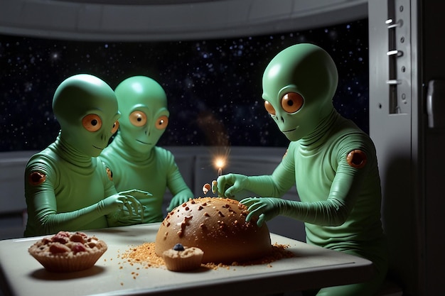 Space Cake Extravaganza Cartoon Aliens Galactic Baking