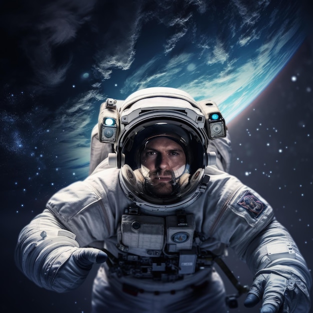 Spacer kosmiczny astronauta kosmonauta unoszący się nad ziemią Piękno głębokiej przestrzeni kosmicznej Miliardy galaktyk we wszechświecie Nieograniczona galaktyka kosmiczna