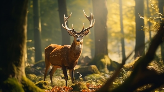 Spacer zwierząt jeleni po lesie AI Wygenerowane zdjęcia