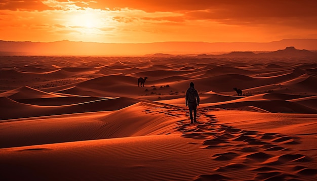 Zdjęcie spacerując w samotności, mężczyzna eksploruje jałową afrykę wygenerowaną przez sztuczną inteligencję
