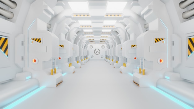 Spaceship Corridor To Wideo Z Ruchomej Grafiki Przedstawiające Wnętrze Poruszającego Się Statku Kosmicznego. Pov Porusza Się Wzdłuż Korytarza. Renderowania 3d