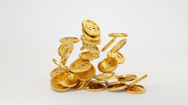 Spadające złote monety. renderowania 3D.