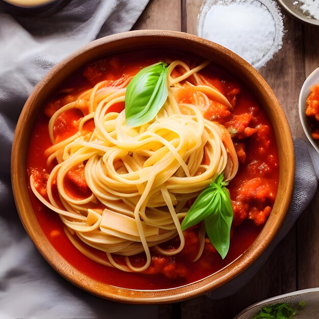 Spaghetti bolognese spaghetti z makaronem, sosem pomidorowym, serem, parmezanem i bazylią